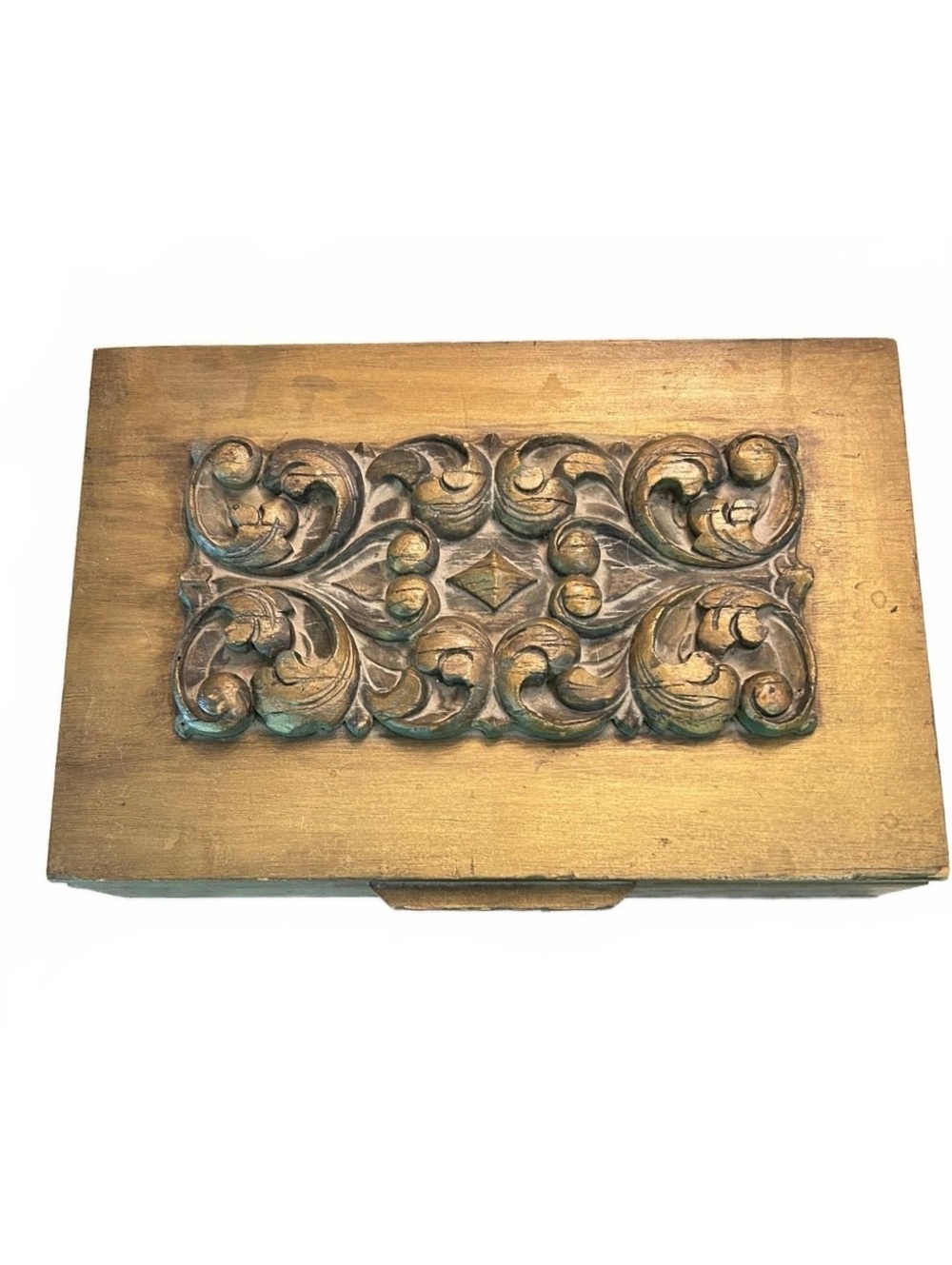 Ornate Wooden Vintage 1944 Silverware Chest with Red Velvet Interior